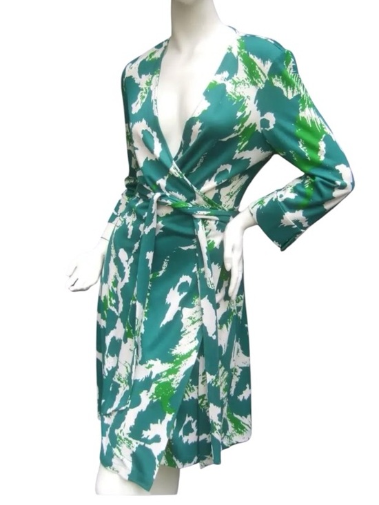 Diane Von Furstenberg Dresses & Skirts - Diane Von Furstenberg DVF Julian Silk Jersey Wrap Dress Green White Print $628